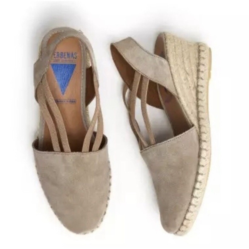VERBENAS Maika Beachy Boho Tan Genuine Leather Slip On Espadrille Wedges